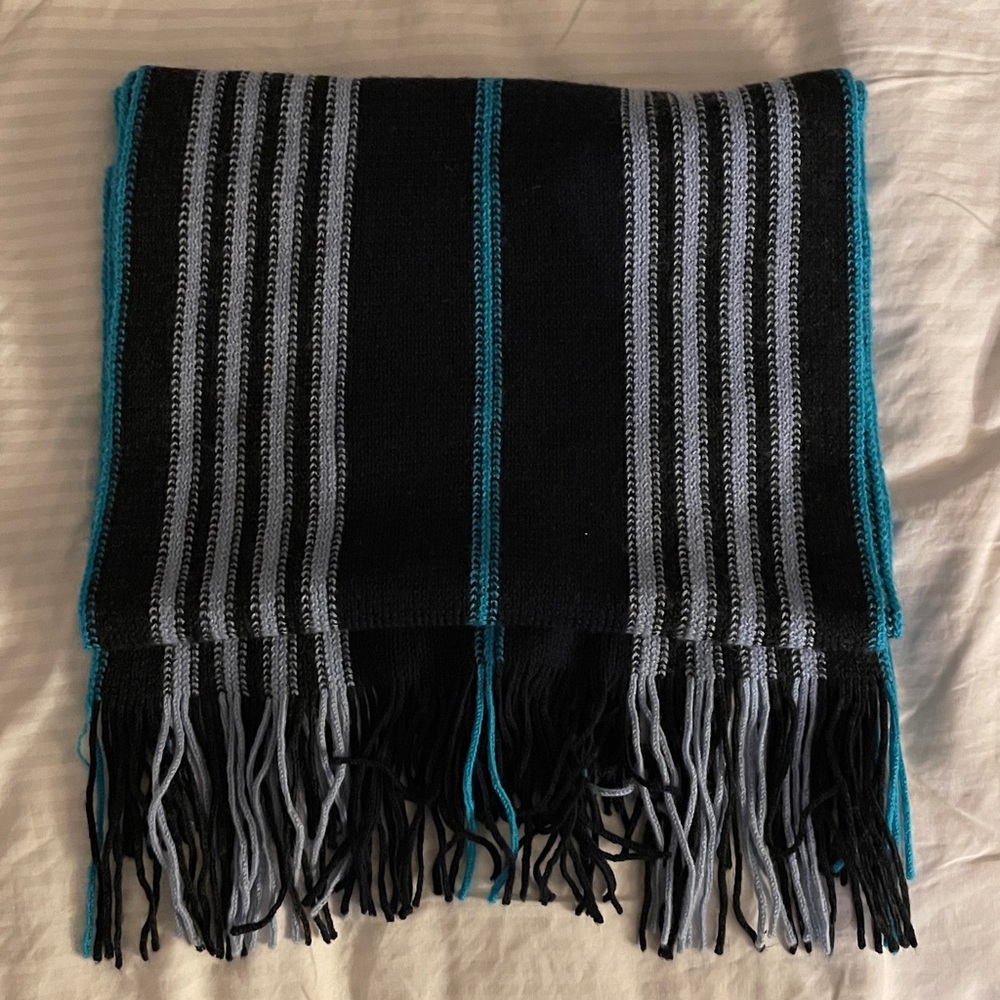 Barbarossa ITALY- Wool Scarf Navy & Light Blue Striped 74” NWOT